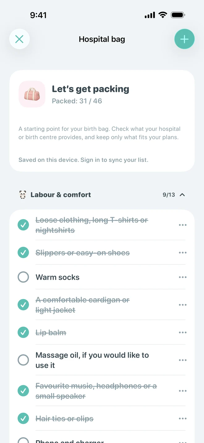 Bamboo hospital bag checklist